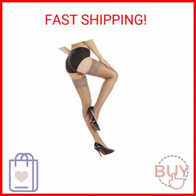 ARRUSA Nylon Shiny Thigh High Stockings,Ultra Shimmery Lace Silicone Sheer Tight